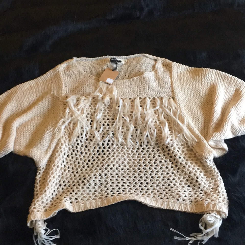 NWT Fringe Cream Sweater One Size by Holly Bracken Boho